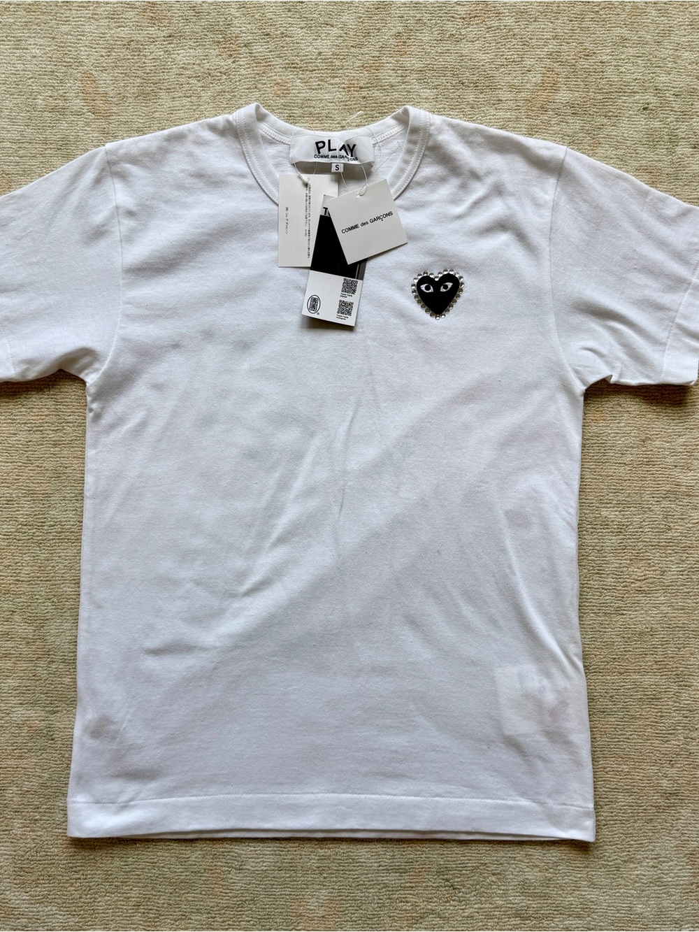 Comme des Garcons PLAY Rhinestone Emblem Black Heart T-Shirt